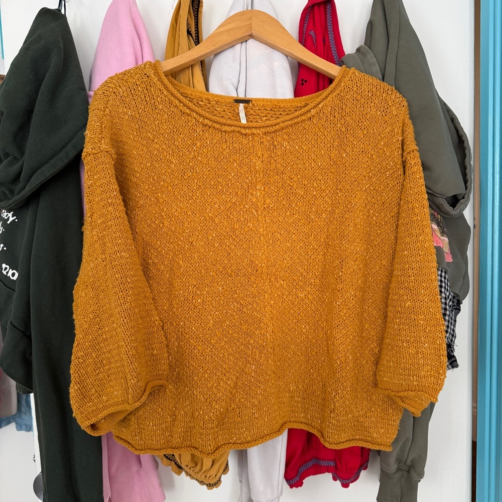 Free people Mustard yellow oversized knit sweater